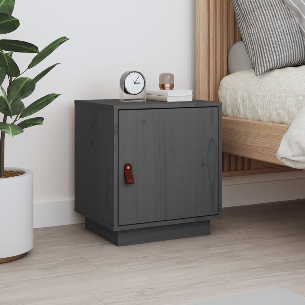 Solid Wood Pine Bedside Cabinet - Grey, 40x34x45 cm