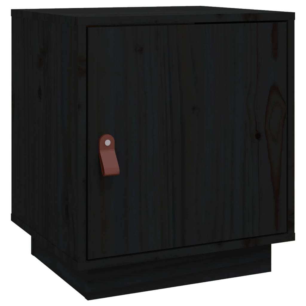 Solid Wood Pine Bedside Cabinet - Black, 40x34x45 cm