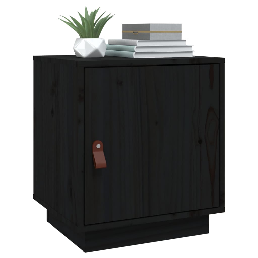 Solid Wood Pine Bedside Cabinet - Black, 40x34x45 cm
