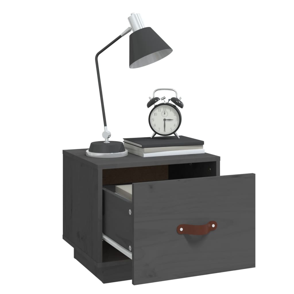 Grey Solid Pine Bedside Cabinet 40x34x35 cm - Stylish & Compact