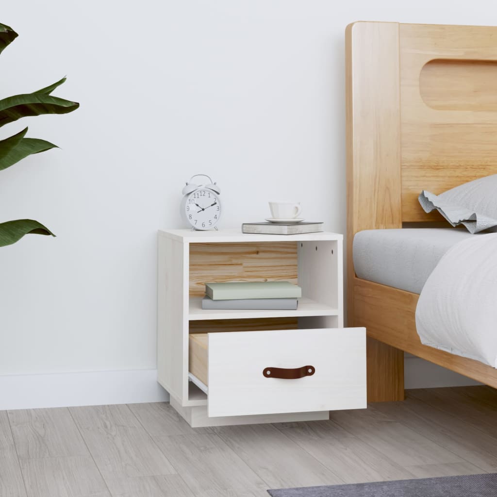 Solid Pine Bedside Cabinet, White 40x34x45 cm - Stylish & Durable