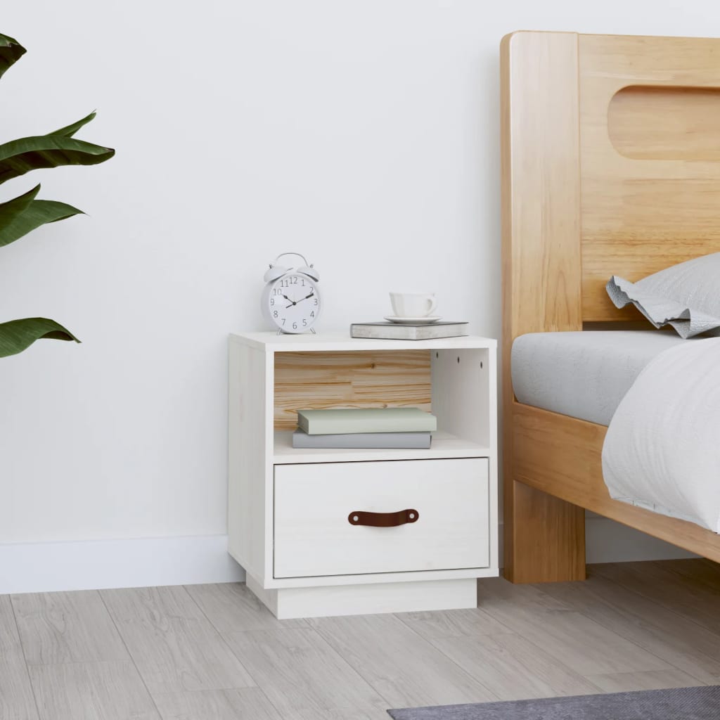 Solid Pine Bedside Cabinet, White 40x34x45 cm - Stylish & Durable