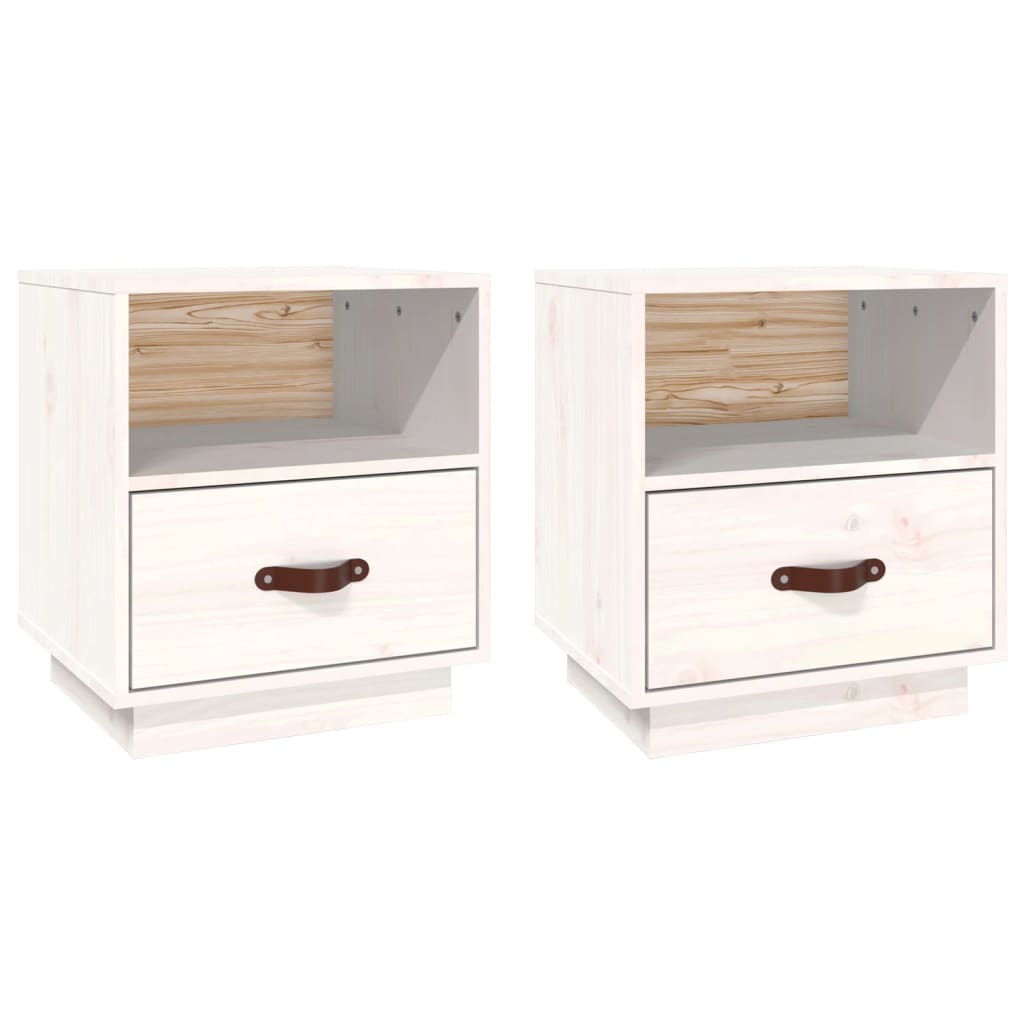 Solid Pine Bedside Cabinets 2pcs - White 40x34x45 cm