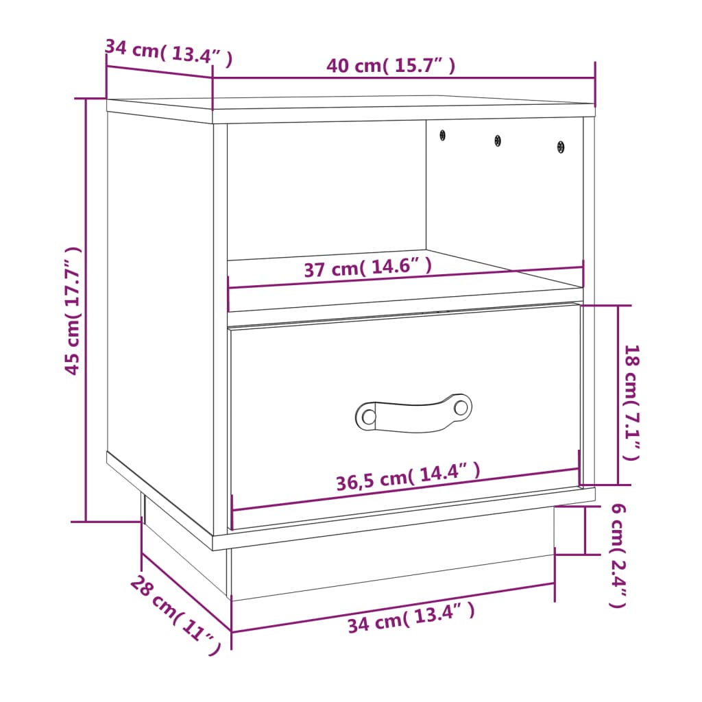 Solid Pine Bedside Cabinets 2pcs - White 40x34x45 cm
