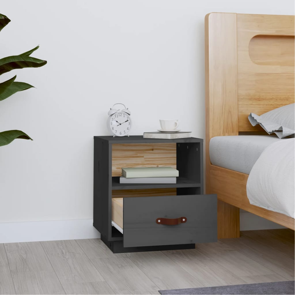 Solid Pine Grey Bedside Cabinet 40x34x45 cm - Modern Style
