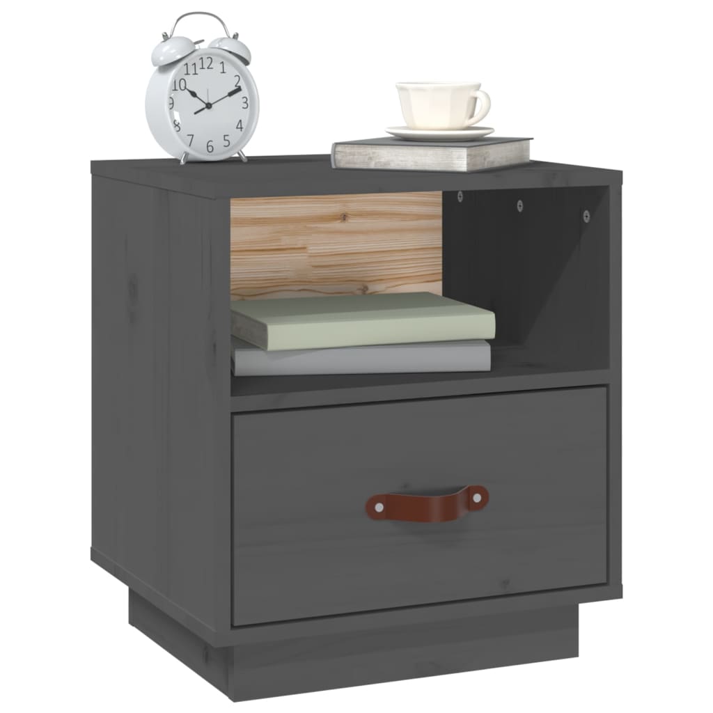 Solid Pine Wood Grey Bedside Cabinets - 2 pcs, 40x34x45 cm