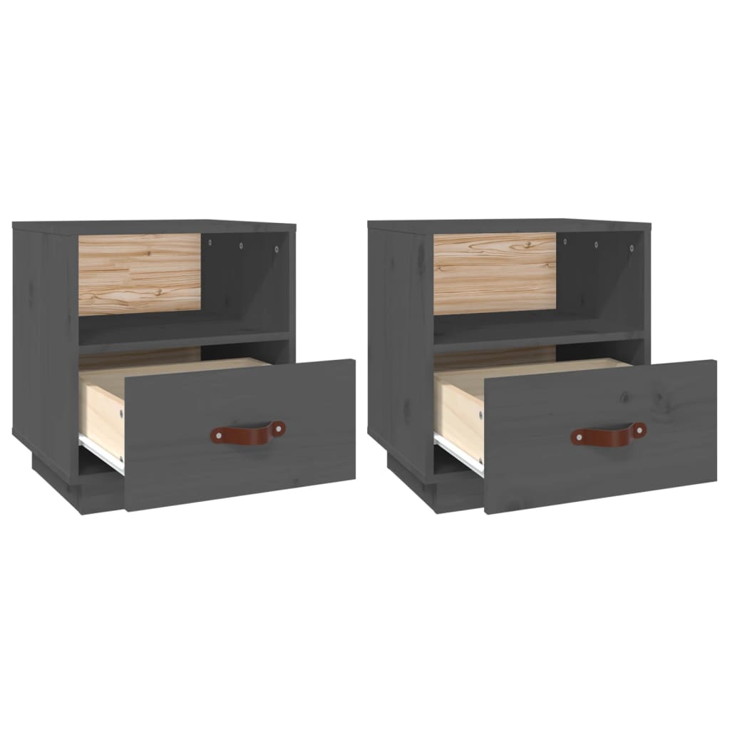 Solid Pine Wood Grey Bedside Cabinets - 2 pcs, 40x34x45 cm