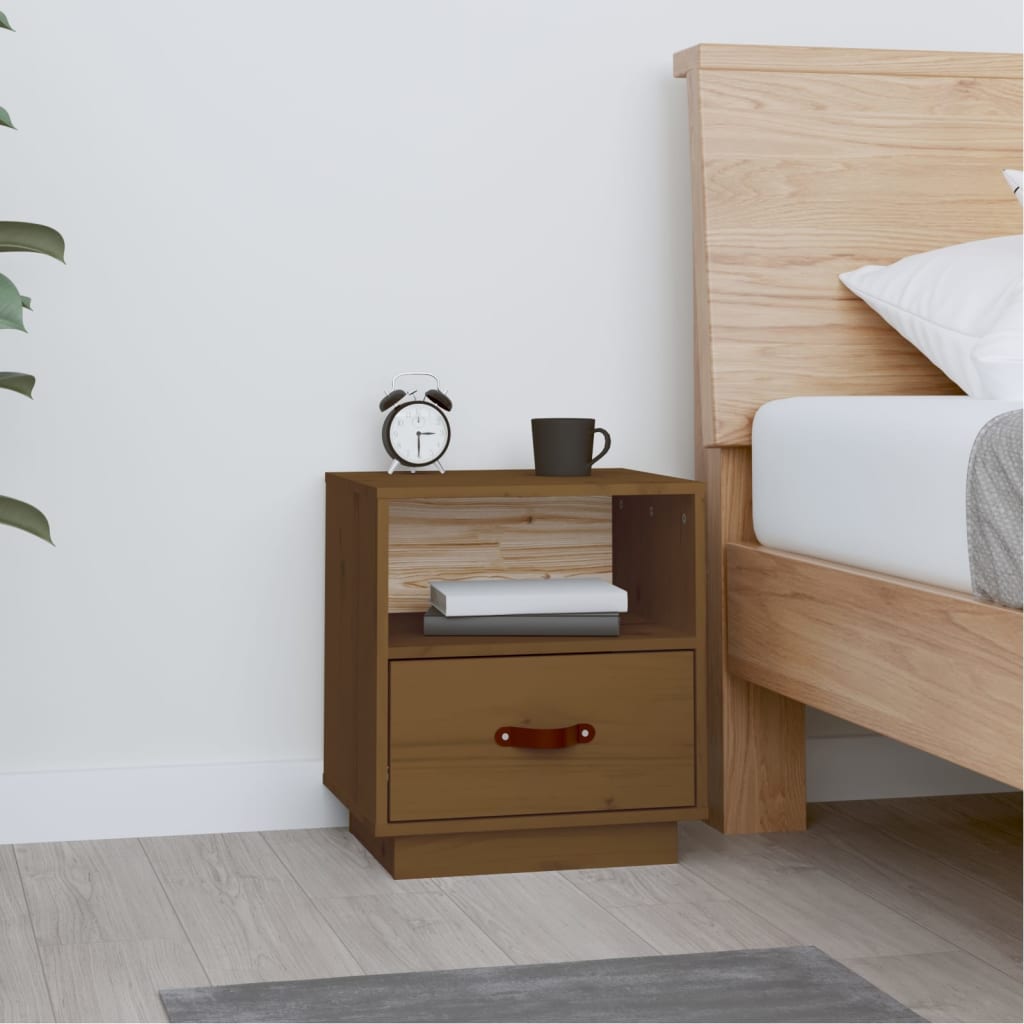 Solid Pine Bedside Cabinet, Honey Brown, 40x34x45 cm