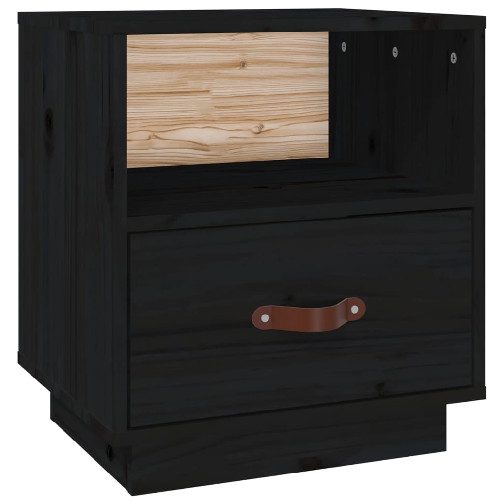 Solid Pine Black Bedside Cabinet 40x34x45 cm