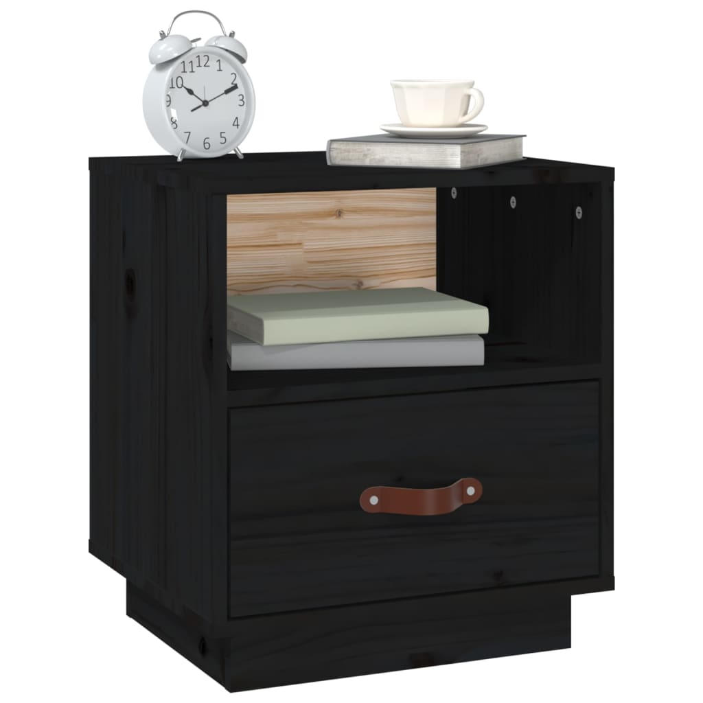 Solid Pine Black Bedside Cabinet 40x34x45 cm