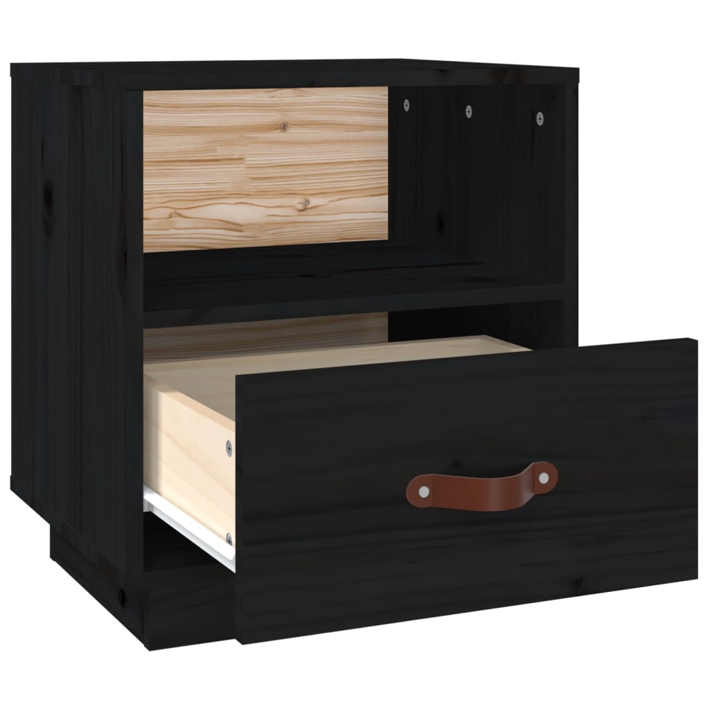 Solid Pine Black Bedside Cabinet 40x34x45 cm