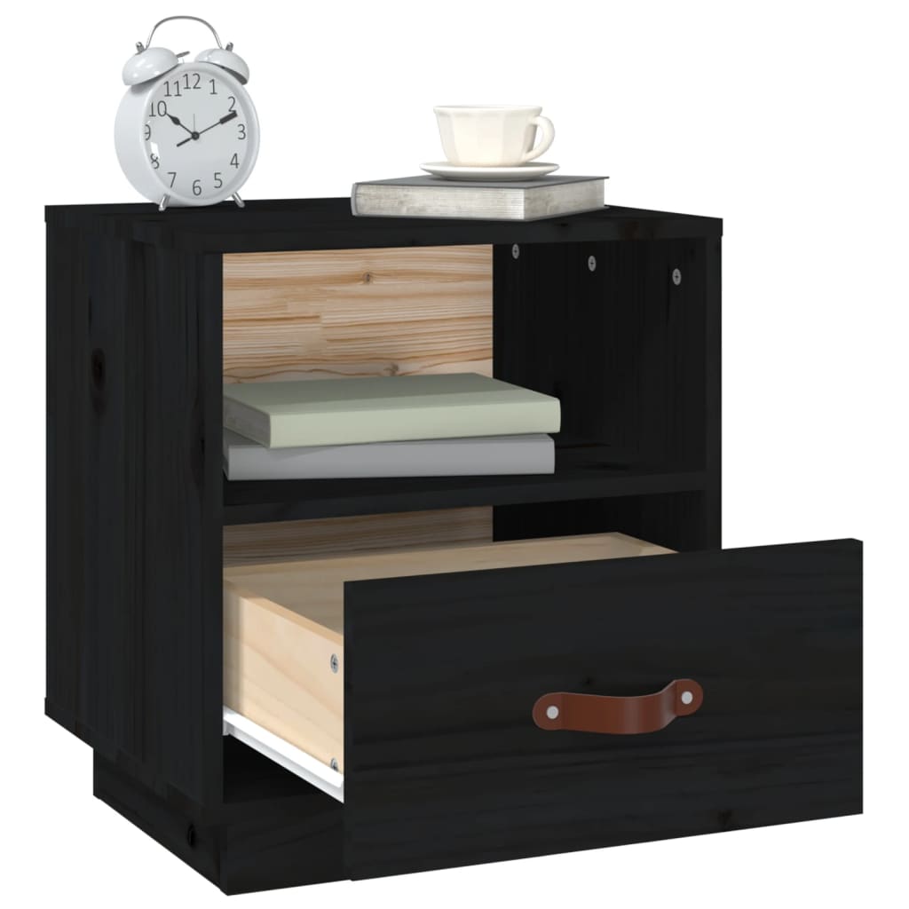 Black Solid Pine Bedside Cabinets Set of 2 - 40x34x45 cm