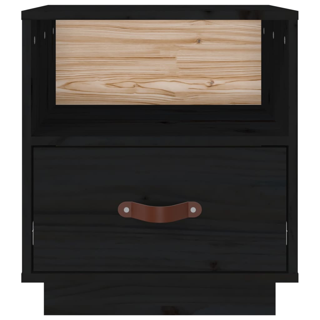 Black Solid Pine Bedside Cabinets Set of 2 - 40x34x45 cm