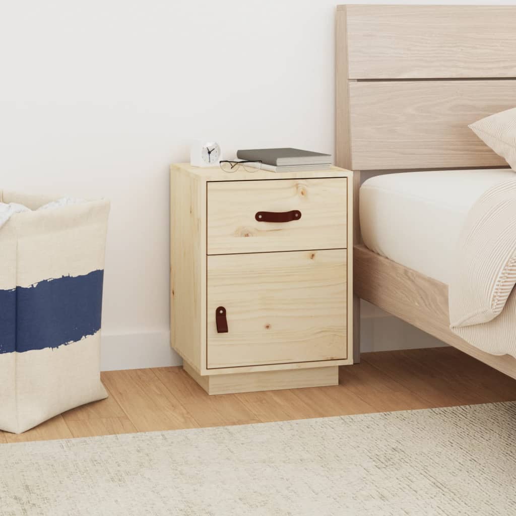Solid Pine Bedside Cabinet 40x34x55 cm - Natural Wood Finish
