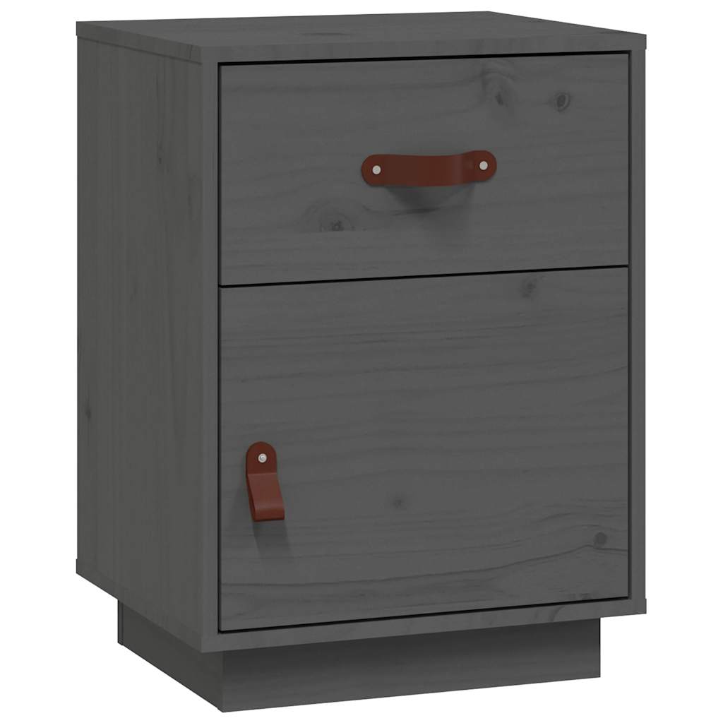 Grey Solid Wood Pine Bedside Cabinet 40x34x55 cm