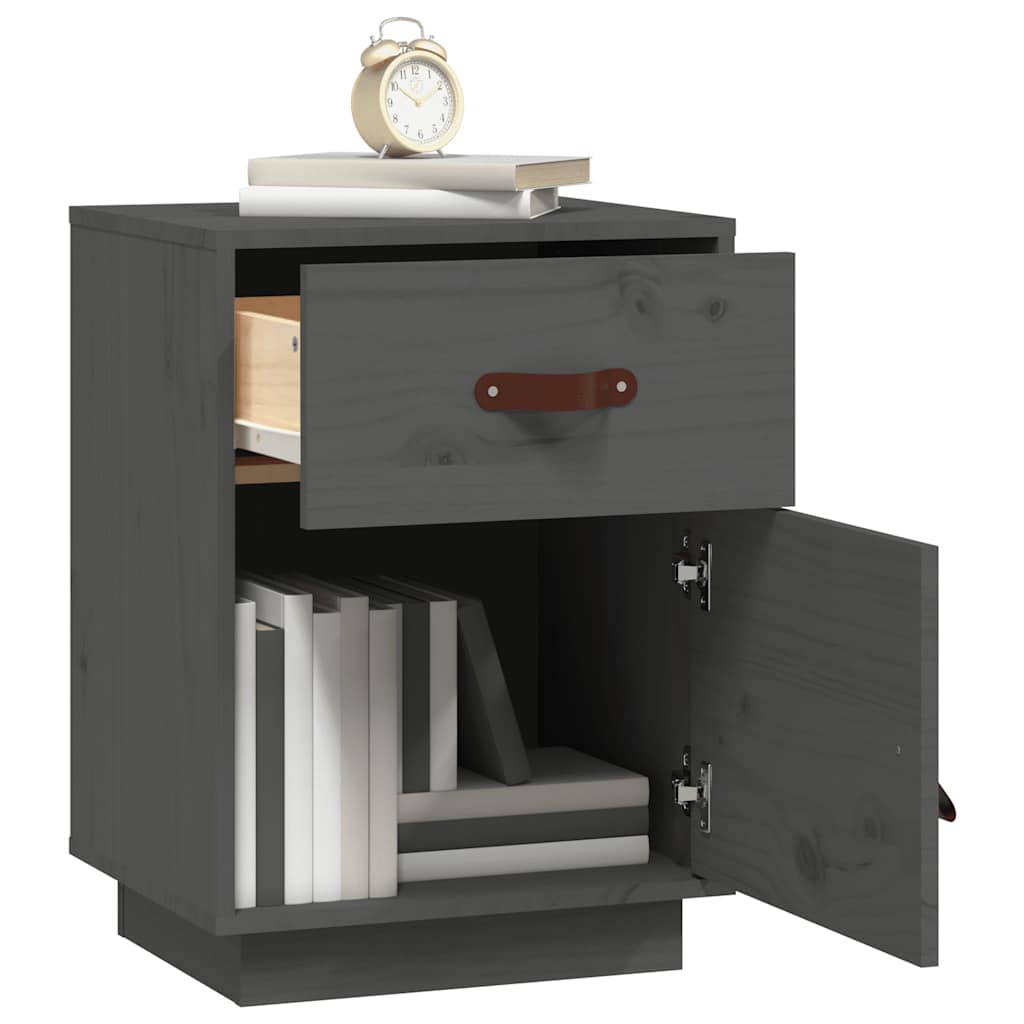 Grey Solid Wood Pine Bedside Cabinet 40x34x55 cm