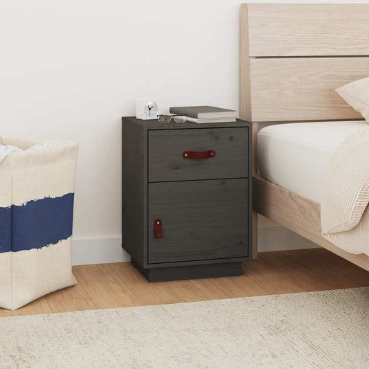 Grey Solid Wood Pine Bedside Cabinet 40x34x55 cm