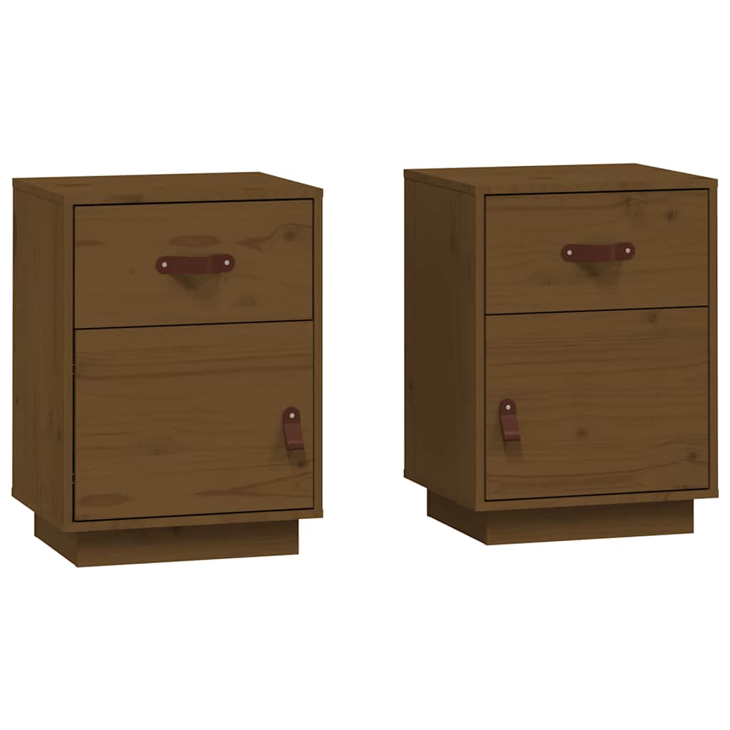 Solid Pine Bedside Cabinets, Honey Brown, Set of 2, 40x34x55 cm