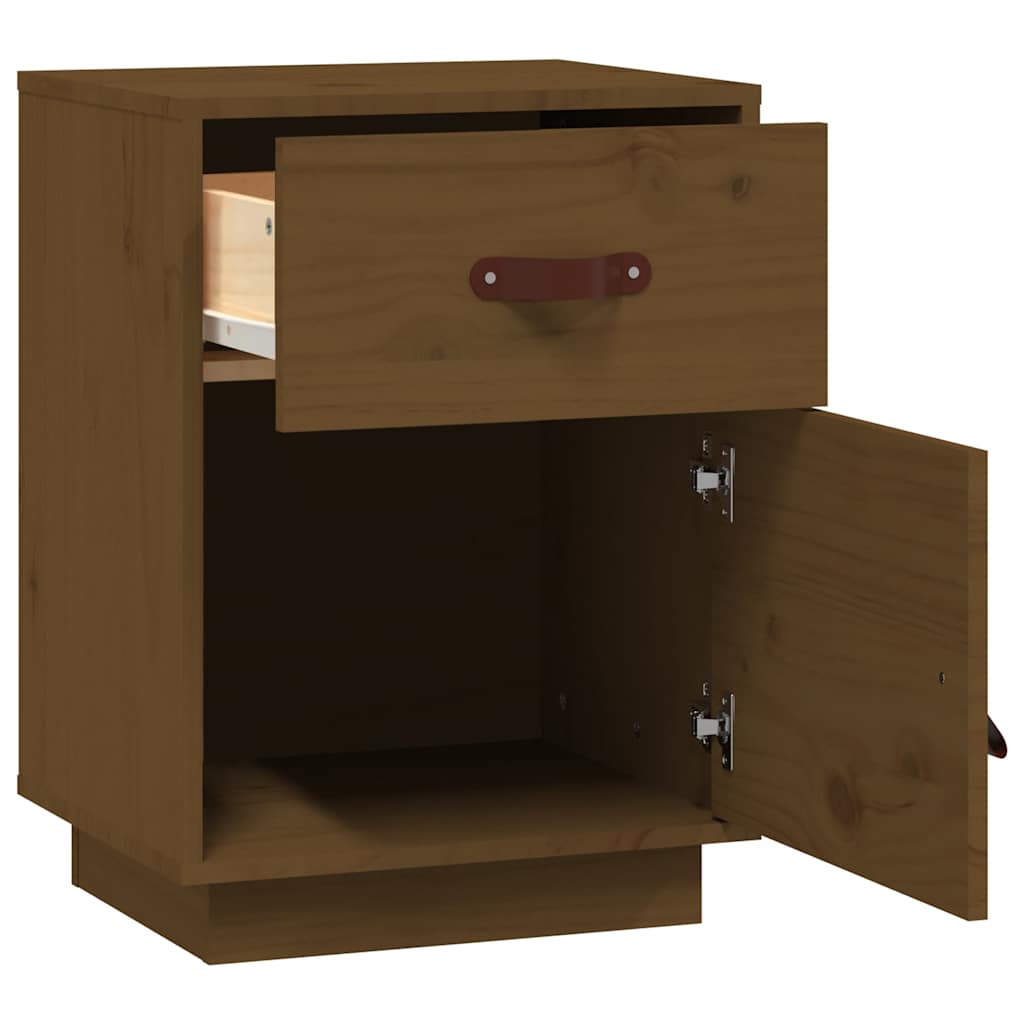 Solid Pine Bedside Cabinets, Honey Brown, Set of 2, 40x34x55 cm