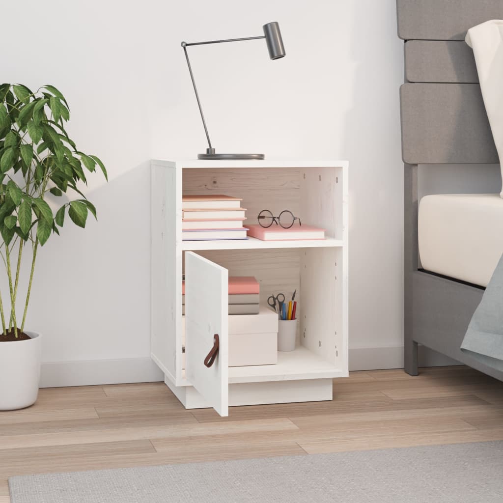 Solid Pine Bedside Cabinet in White, 40x34x55 cm