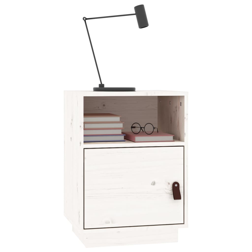 Solid Pine Bedside Cabinet in White, 40x34x55 cm