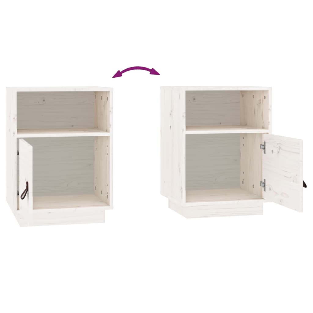 Solid Pine Bedside Cabinet in White, 40x34x55 cm