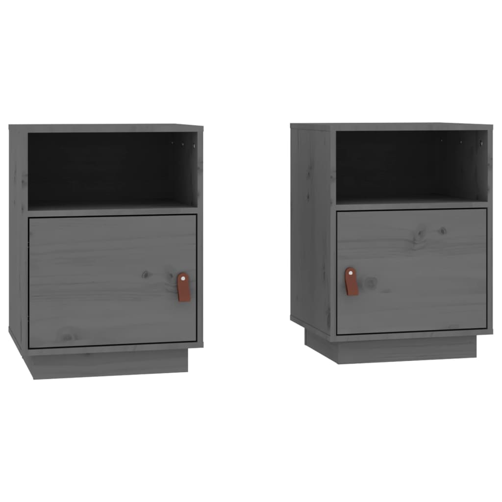 Solid Pine Bedside Cabinets 2 pcs, Grey, 40x34x55 cm - Elegant Design