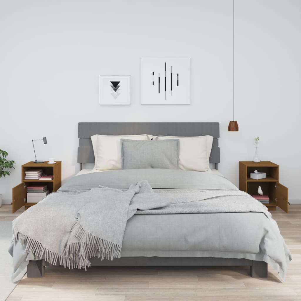 Solid Pine Bedside Cabinets, Honey Brown, 2 Pcs, 40x34x55 cm