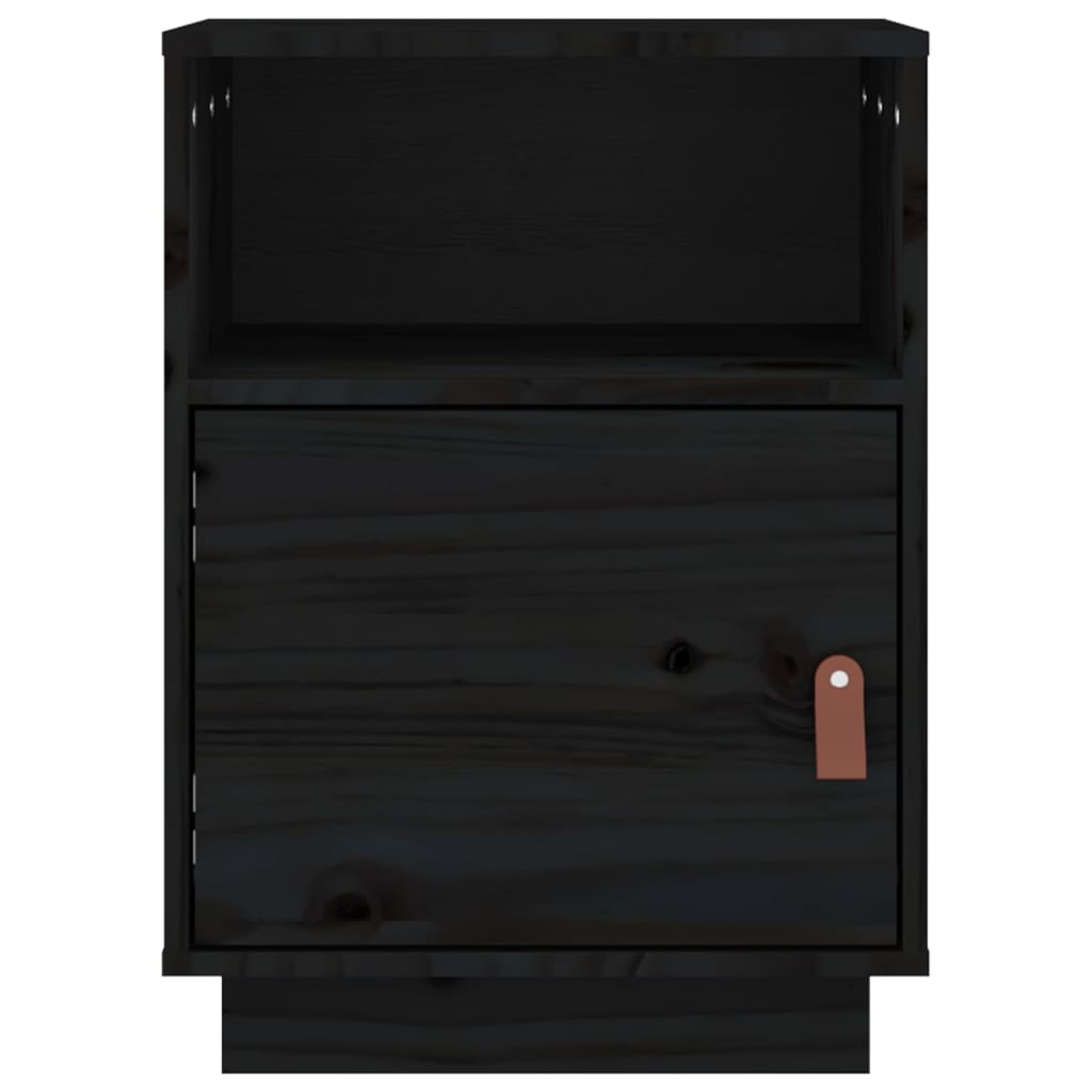 Solid Wood Black Bedside Cabinet 40x34x55cm - Pine Finish
