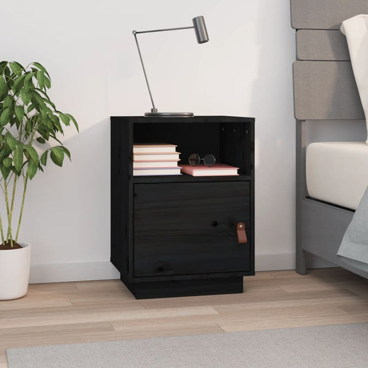 Solid Wood Black Bedside Cabinet 40x34x55cm - Pine Finish