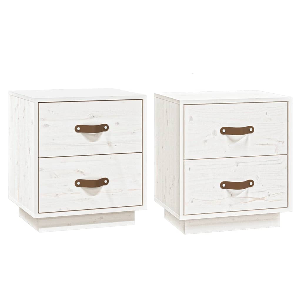 White Solid Pine Bedside Cabinets, Set of 2, 40x34x45 cm