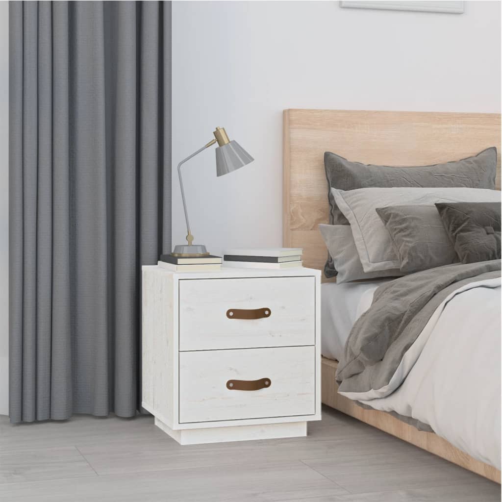 White Solid Pine Bedside Cabinets, Set of 2, 40x34x45 cm