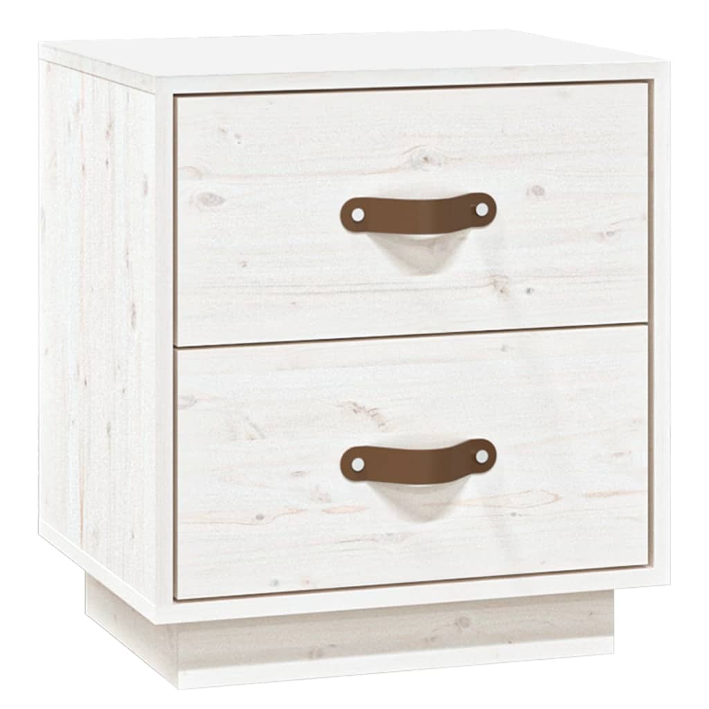 White Solid Pine Bedside Cabinets, Set of 2, 40x34x45 cm
