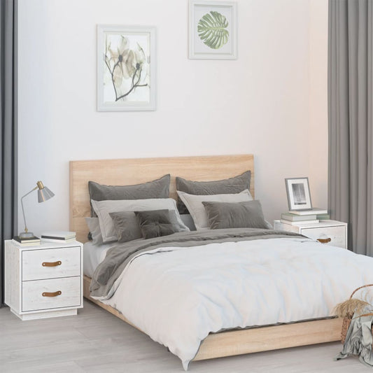 White Solid Pine Bedside Cabinets, Set of 2, 40x34x45 cm
