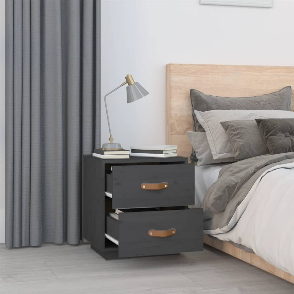 Solid Pine Grey Bedside Cabinet - 40x34x45 cm