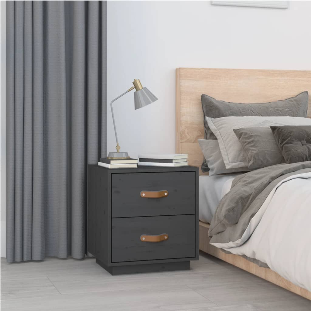 Solid Pine Grey Bedside Cabinet - 40x34x45 cm