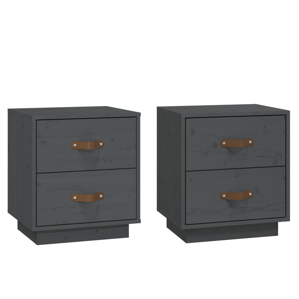 Grey Solid Wood Pine Bedside Cabinets - Set of 2 (40x34x45 cm)
