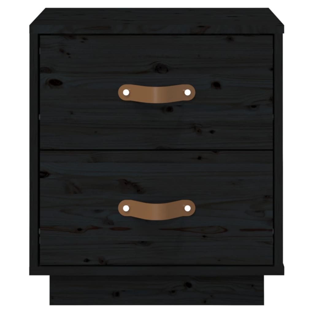 Black Solid Pine Bedside Cabinet 40x34x45 cm - Elegant & Durable