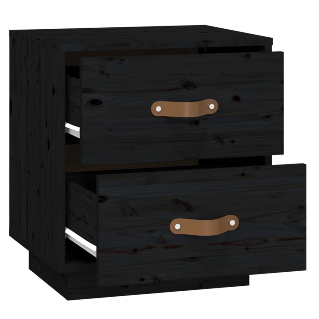 Black Solid Pine Bedside Cabinet 40x34x45 cm - Elegant & Durable