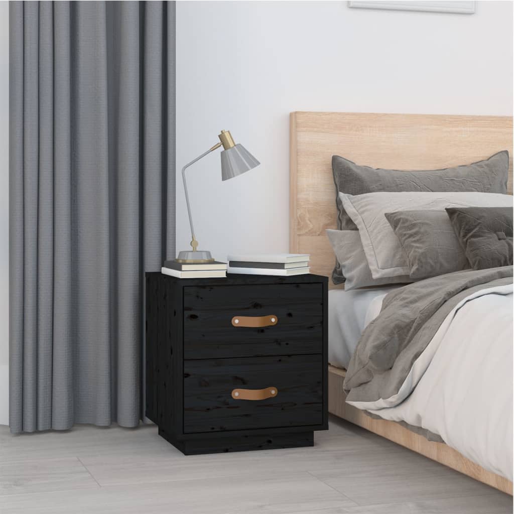 Set of 2 Black Solid Pine Bedside Cabinets 40x34x45 cm