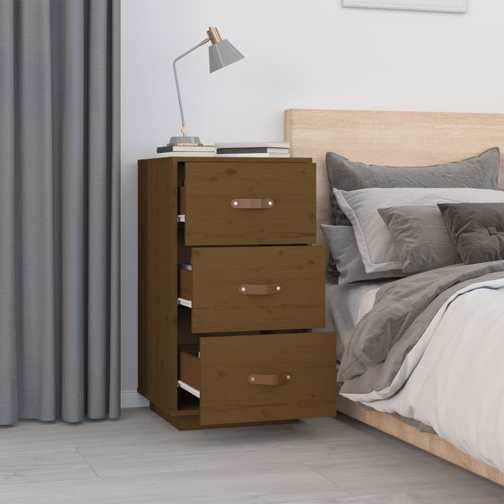 Pair of Honey Brown Solid Pine Bedside Cabinets - 40x40x75 cm