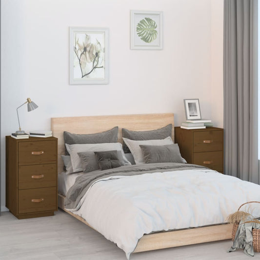 Pair of Honey Brown Solid Pine Bedside Cabinets - 40x40x75 cm