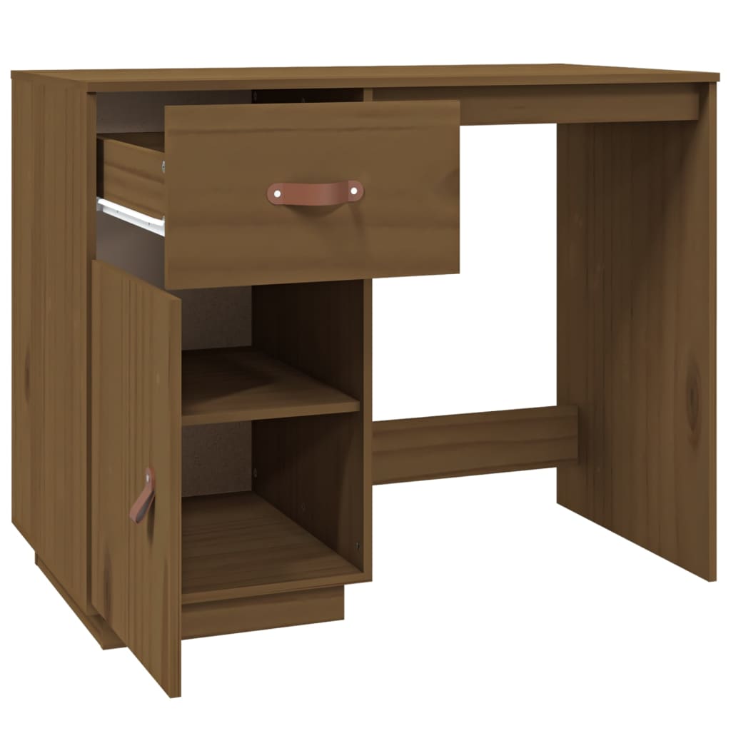 Solid Pine Desk 95x50x75 cm - Honey Brown Finish