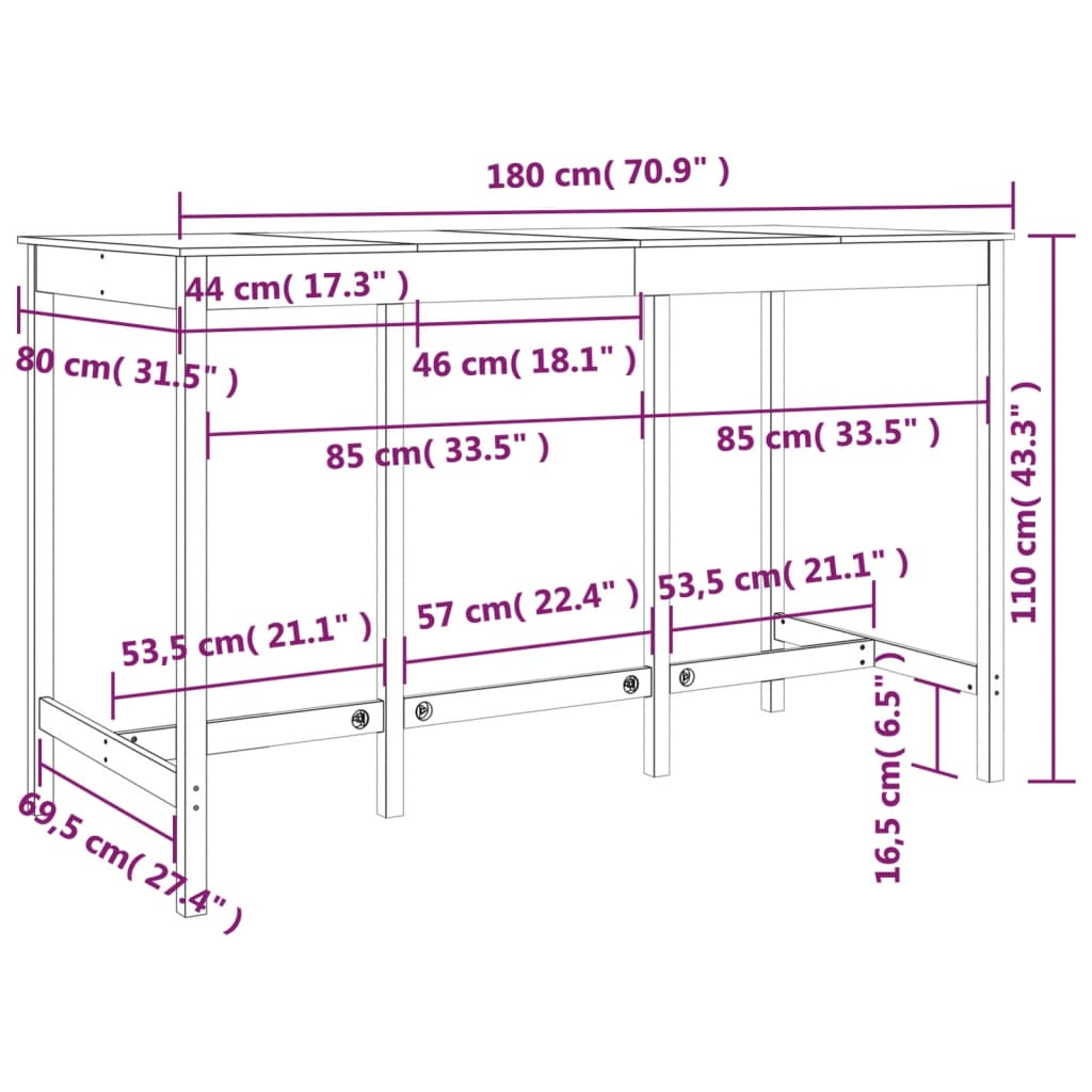 Solid Pine Bar Table 180x80x110 cm - Rustic Elegance