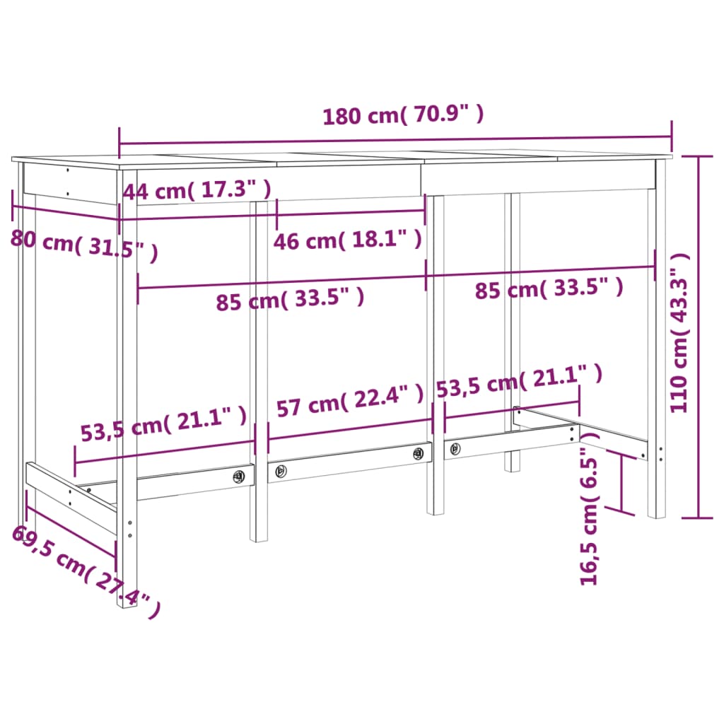 Solid Pine Bar Table - White 180x80x110 cm | Stylish & Durable