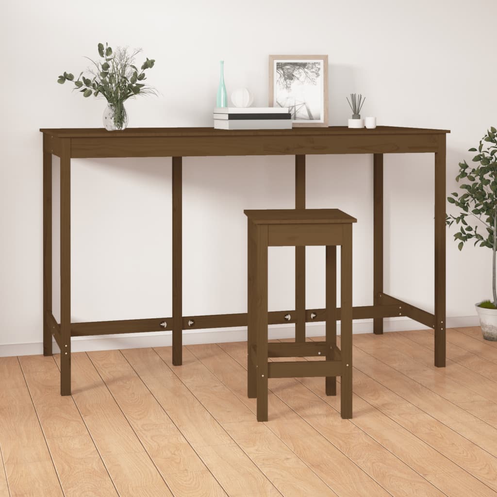 Solid Pine Bar Table, Honey Brown, 180x80x110 cm