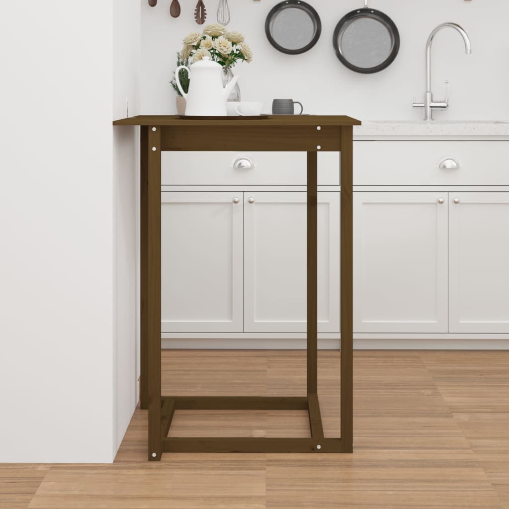 Solid Wood Pine Bar Table, Honey Brown 80x80x110 cm