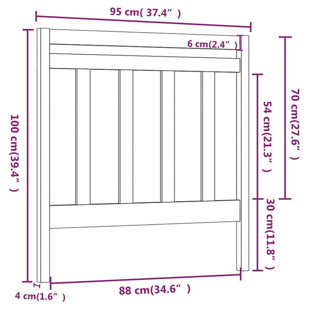 Solid Pine Wood White Bed Headboard 95x4x100 cm