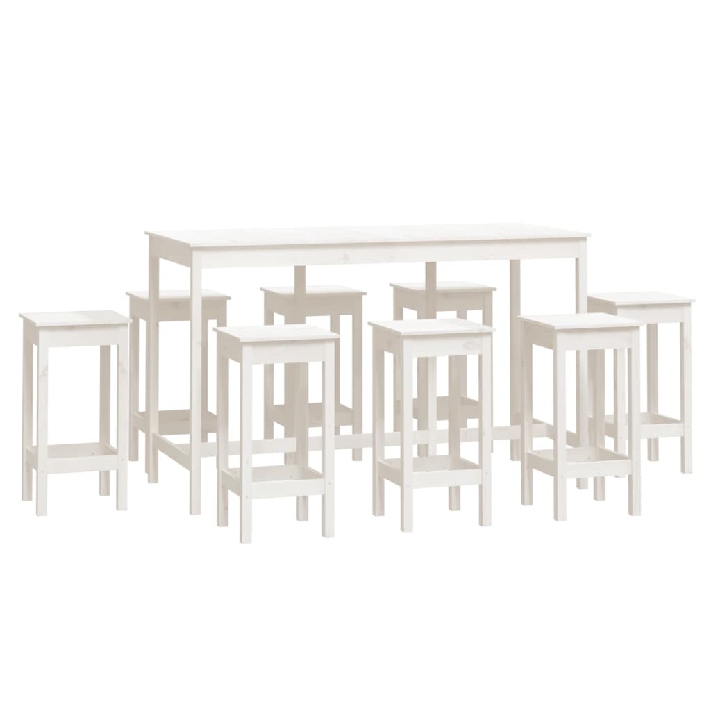 9 Piece Bar Set White Solid Wood Pine