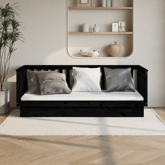 Black Solid Pine Wood Day Bed Frame 100x200 cm - No Mattress Included